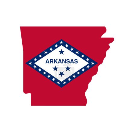 Illustration for Arkansas state map shape with flag logo - Royalty Free Image
