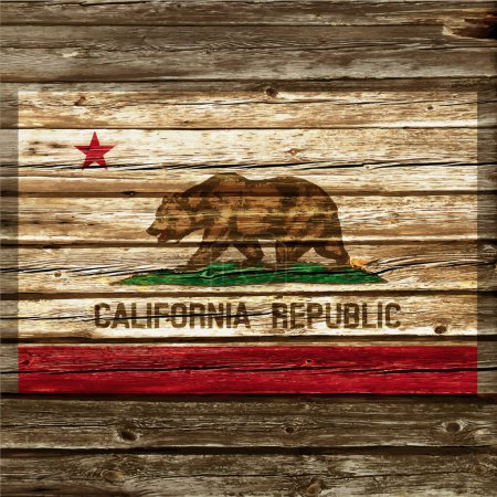 Illustration for California state flag painted on old rustic wood wall - Royalty Free Image