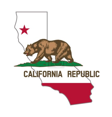 Téléchargez les illustrations : Californie ca drapeau de l'État en forme de carte - en licence libre de droit