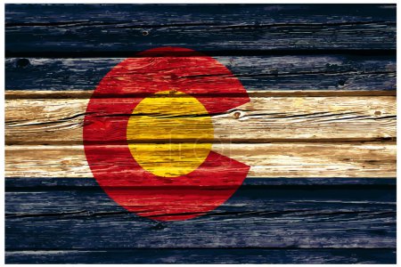Illustration for Colorado co state flag on old rustic timber - Royalty Free Image