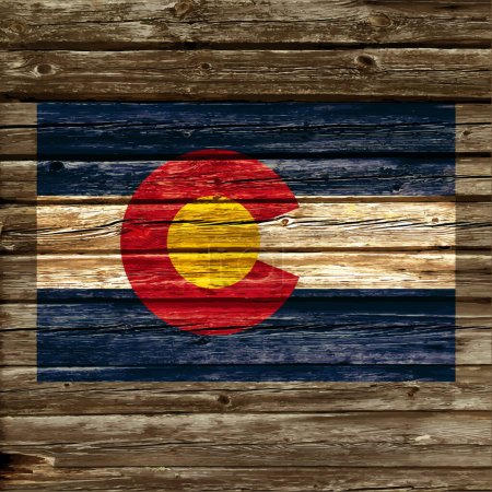 Illustration for Colorado co state flag on old rustic timber wall - Royalty Free Image