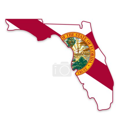 Illustration for Florida fl state flag in map shape - Royalty Free Image