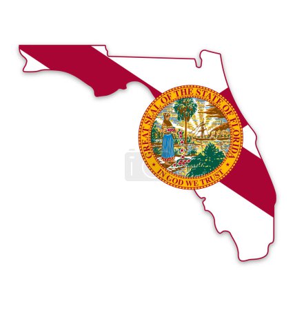 Illustration for Florida fl state flag in map shape - Royalty Free Image