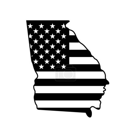 Téléchargez les illustrations : Forme d'état de géorgie avec drapeau des Etats-Unis noir blanc - en licence libre de droit