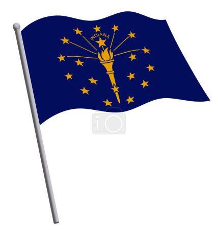 Illustration for Indiana in state flag flying waving on flagpole - Royalty Free Image