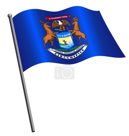Illustration for Michigan flag flying on flagpole - Royalty Free Image