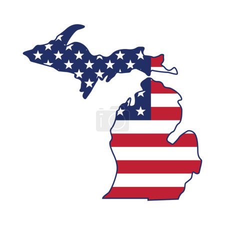 Illustration for Michigan state map shape with USA flag - Royalty Free Image