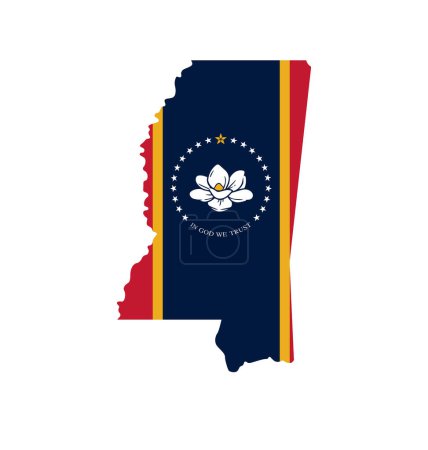 Illustration for Mississippi ms flag in state map shape icon - Royalty Free Image