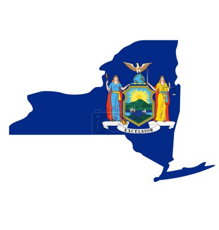 Nueva York bandera del estado ny en silueta de forma de mapa
