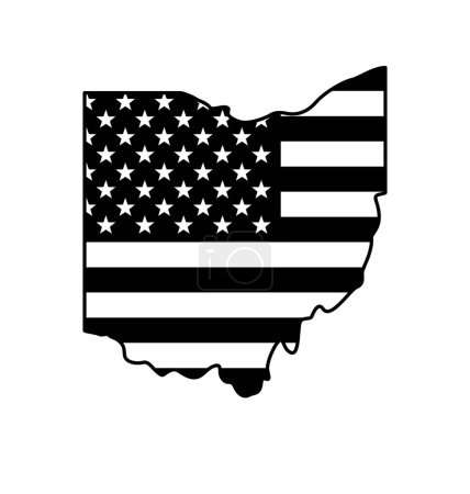 Téléchargez les illustrations : Ohio oh état forme avec drapeau des Etats-Unis noir et blanc - en licence libre de droit