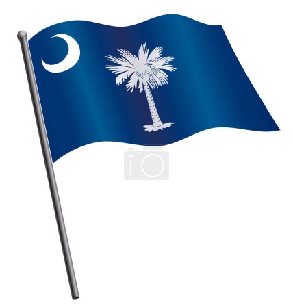 Ilustración de Bandera del estado de Carolina del Sur ondeando en asta de bandera - Imagen libre de derechos