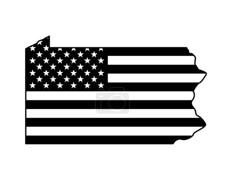 Pennsylvania state shape USA flag black white