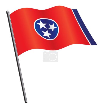 Illustration for Tennessee tn state flag flying on flagpole - Royalty Free Image