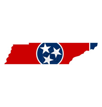 Illustration for Tennessee tn state flag in map shape icon - Royalty Free Image