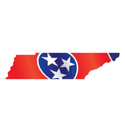 Illustration for Tennessee tn state flag in map shape icon - Royalty Free Image