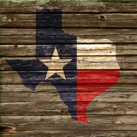 Ilustración de Texas tx mapa de la bandera del estado pintado pared de madera rústica - Imagen libre de derechos