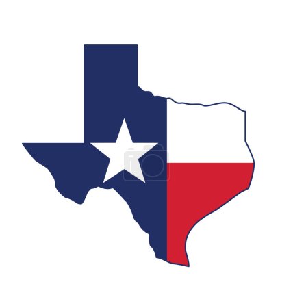 Téléchargez les illustrations : Drapeau d'état texas tx dans l'icône de forme de carte - en licence libre de droit