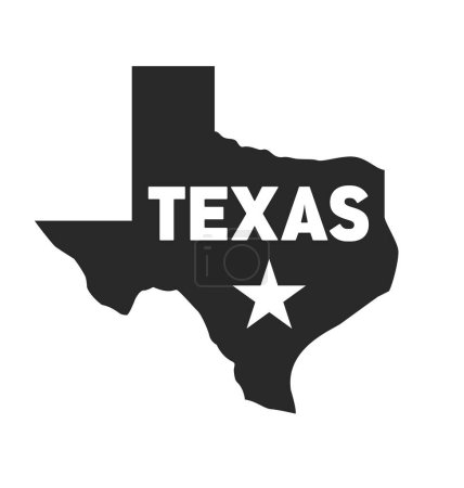 Téléchargez les illustrations : Texas état carte symbole avec texte et étoile solitaire - en licence libre de droit