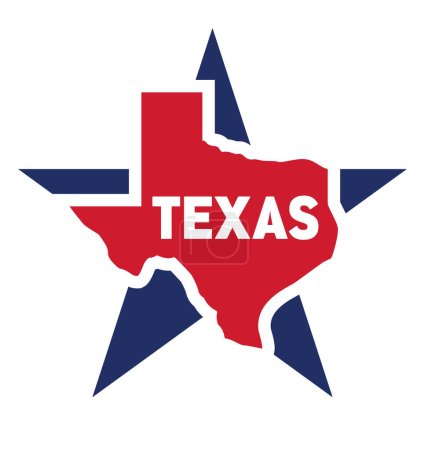 Téléchargez les illustrations : Texas état solitaire étoile carte forme symbole texte - en licence libre de droit