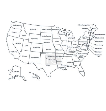 Ilustración de Mapa de EE.UU. correcto exacto con estados separados - Imagen libre de derechos