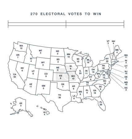 Illustration for Usa lineart electorial college map - Royalty Free Image