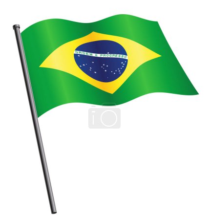 Téléchargez les illustrations : Drapeau brésilien brasil flottant sur le mât - en licence libre de droit