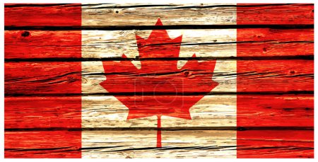 Illustration for Canada flag on old rustic timber wall - Royalty Free Image