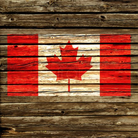 Illustration for Canada flag painted on old rustic timber wall - Royalty Free Image