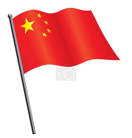 Téléchargez les illustrations : Drapeau chinois de Chine agitant sur mât de drapeau - en licence libre de droit