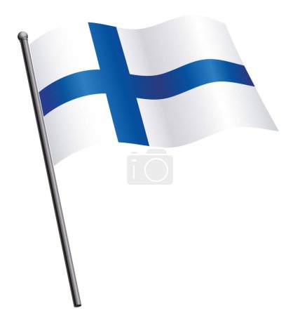 Illustration for Finnish soumi flag waving on flagpole - Royalty Free Image