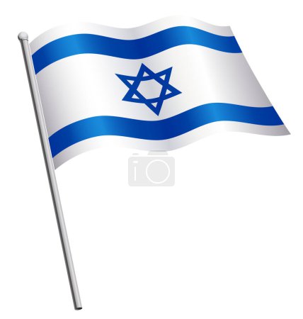 Ilustración de Bandera de Israel ondeando en asta de bandera - Imagen libre de derechos