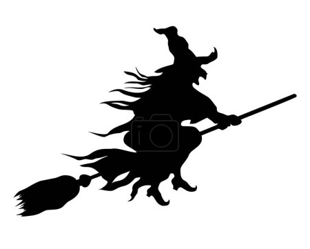 classic witch flying on broomstick silhouette