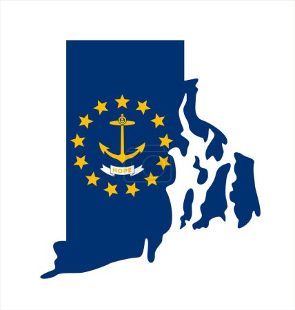 Téléchargez les illustrations : Rhode island flag in state map shape - en licence libre de droit