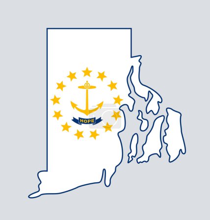 Téléchargez les illustrations : Rhode island flag in state map shape - en licence libre de droit