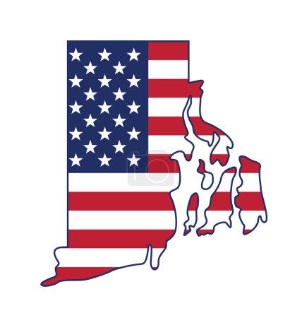 Téléchargez les illustrations : Rhode island state map shape with USA flag - en licence libre de droit