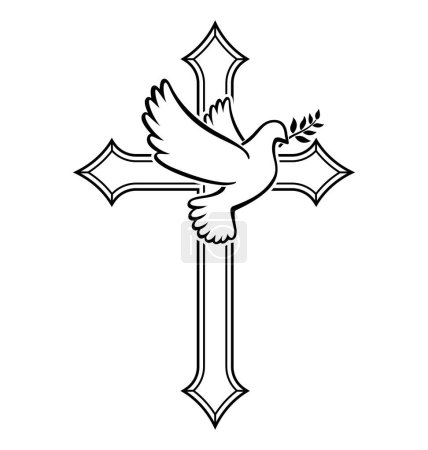 Foto de Hermosa paloma blanca de paz en la cruz cristiana - Imagen libre de derechos