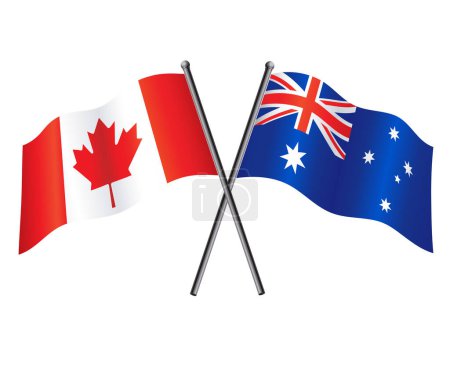 Canadian and australian flags crossed alliance