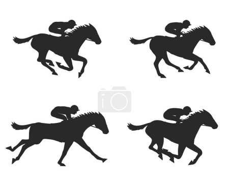 Illustration for Galloping racehorse with jockey silhouette set - Royalty Free Image