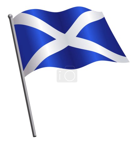 Illustration for Scottish flag waving on flagpole - Royalty Free Image