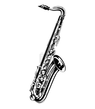 Illustration for Detailed saxophone black and white - Royalty Free Image