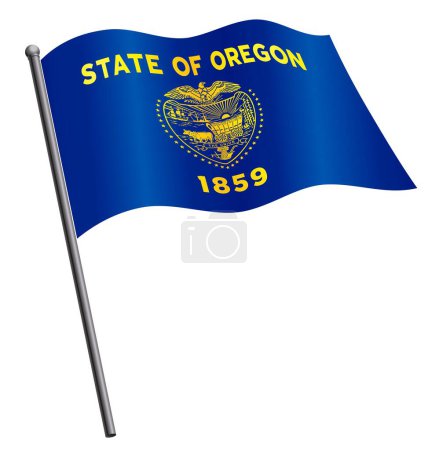 Illustration for Oregon flag flying on flagpole - Royalty Free Image