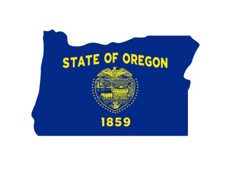 Illustration for Oregon OR state flag in map shape - Royalty Free Image