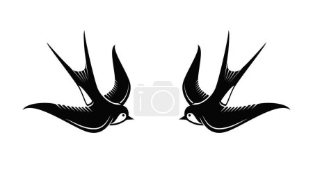 Ilustración de Pájaros clásicos gemelos golondrinas tatuaje - Imagen libre de derechos