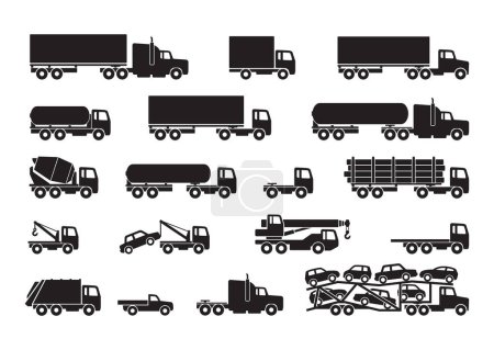 Ilustración de Varias siluetas simples camión icono conjunto - Imagen libre de derechos