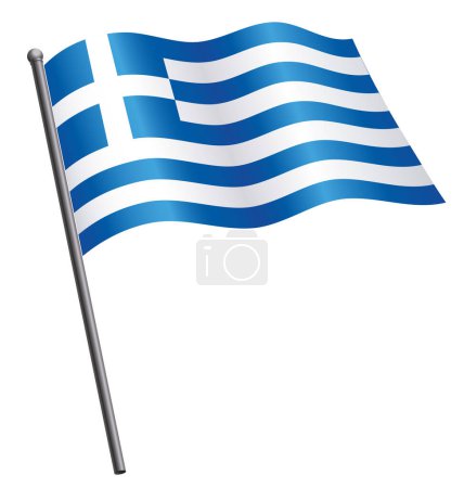 Téléchargez les illustrations : Drapeau grec flottant sur mât de drapeau - en licence libre de droit
