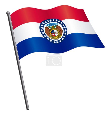 Ilustración de Bandera de Missouri ondeando en asta de bandera - Imagen libre de derechos