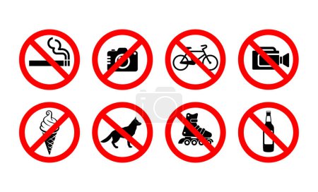Illustration for 8 common prohibited signs for retail store - Royalty Free Image