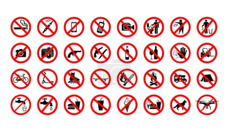Illustration for Large set of common prohibited signs - Royalty Free Image