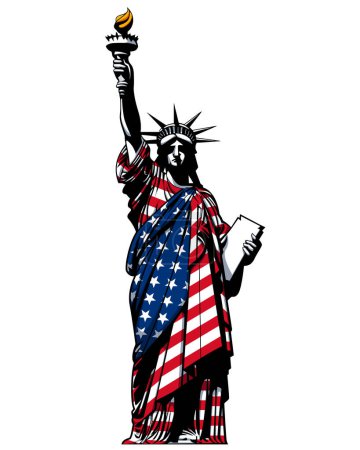 Illustration for Statue of liberty wearing usa flag - Royalty Free Image