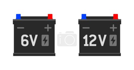Illustration for Simple car automotive battery icons 6V 12V - Royalty Free Image